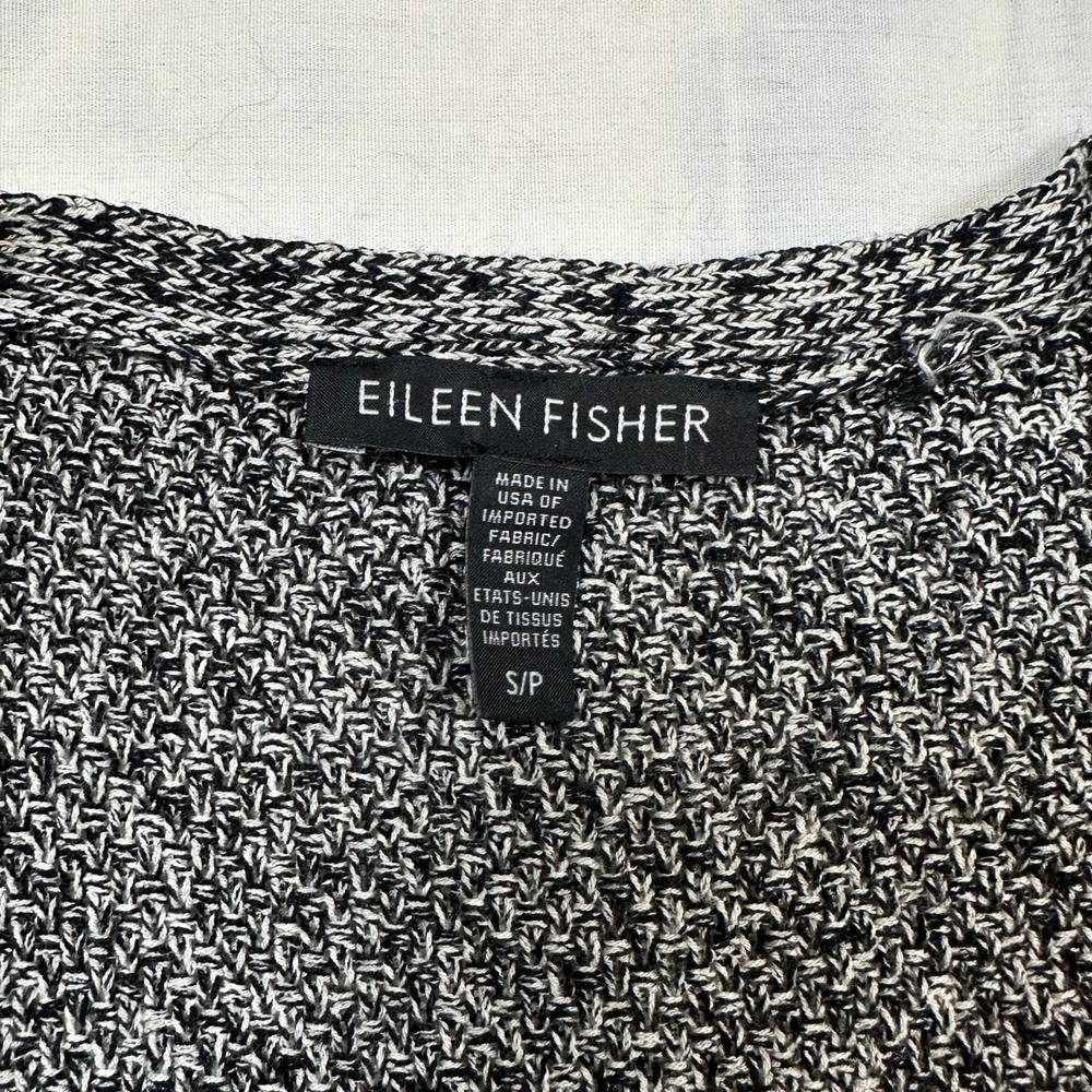 Eileen Fisher Open Front Marled Long Cardigan Gray Black Small - Picture 2 of 6
